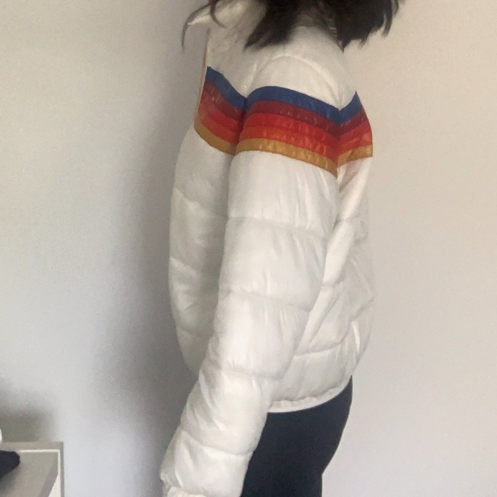 AVIATOR NATION 5 STRIPE LUXE APRES PUFFER JACKET - GLOSSY WHITE - Picture 8 of 8